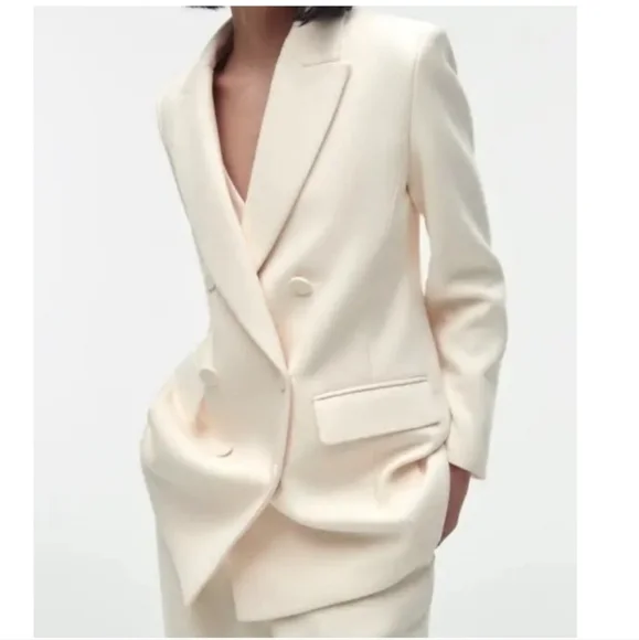 ZARA DOUBLE BREASTED LONG BLAZER COAT JACKET ECRU XS - Picture 7 of 12